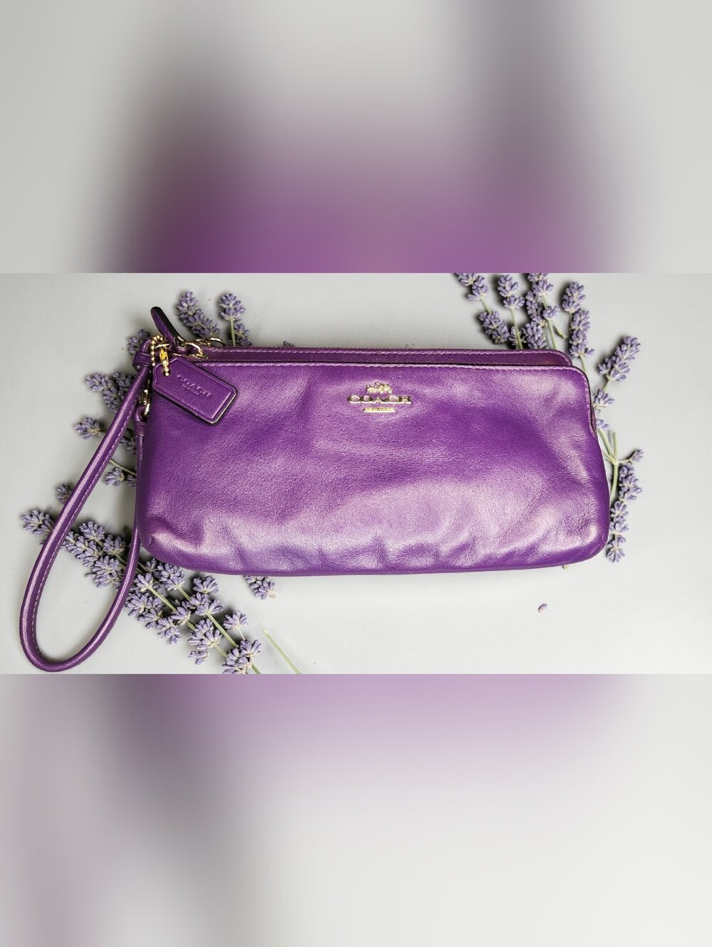 Vintage Coach Leather Wristlet Clutch In Purple